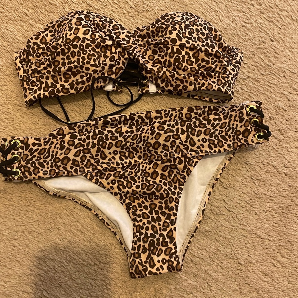 Leopard Print Bandeau Bikini Set